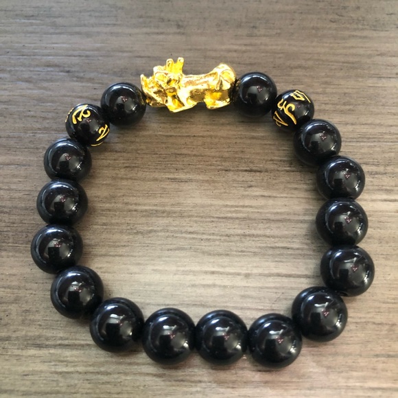 Black Obsidian Feng Shui, Wealth, Money Prosperity bracelet-#B6 - Picture 2 of 4